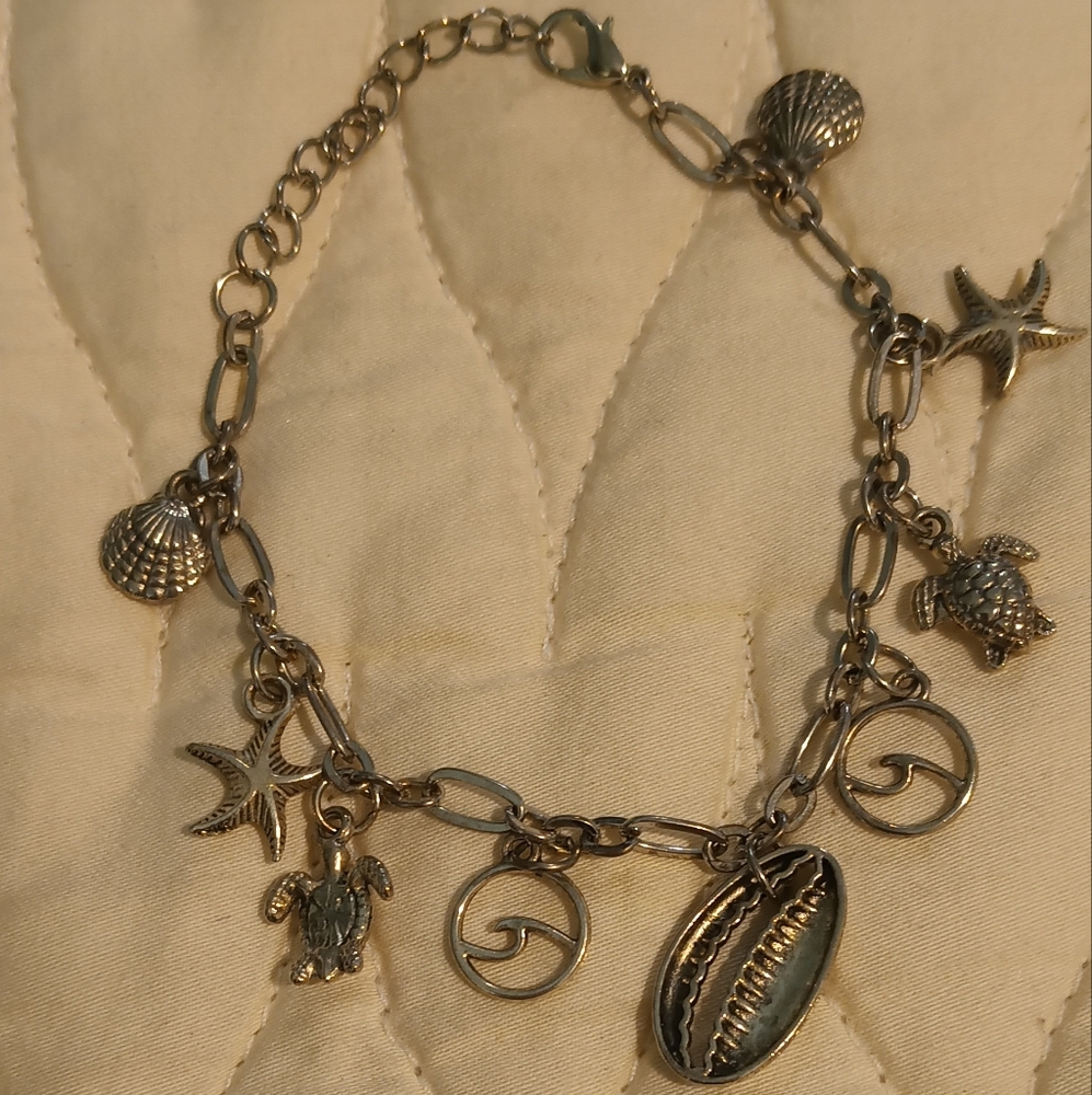 Silver Charm Bracelet with Sea Life Accents